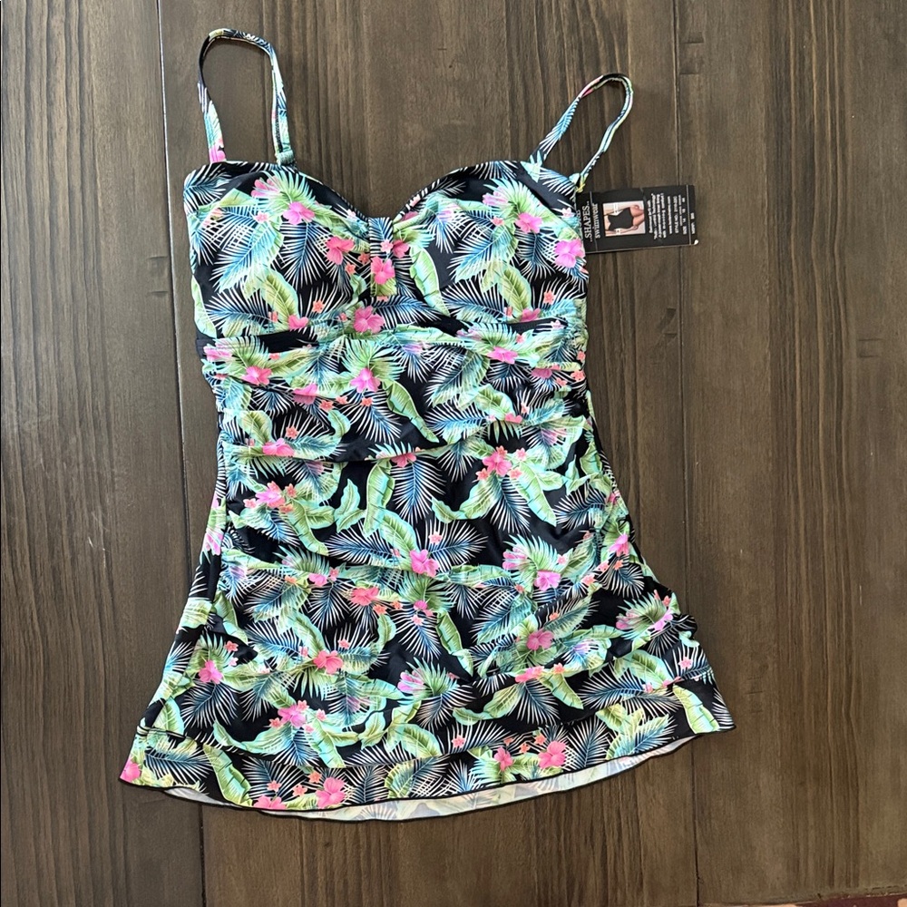 SHORE SHAPES Tropical Floral Black Swimdress - Size 14 NWT